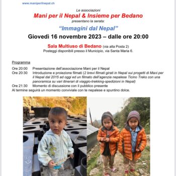 Serata a Bedano giovedì 16 novembre 2023 ore 20.00 Sala multiuso